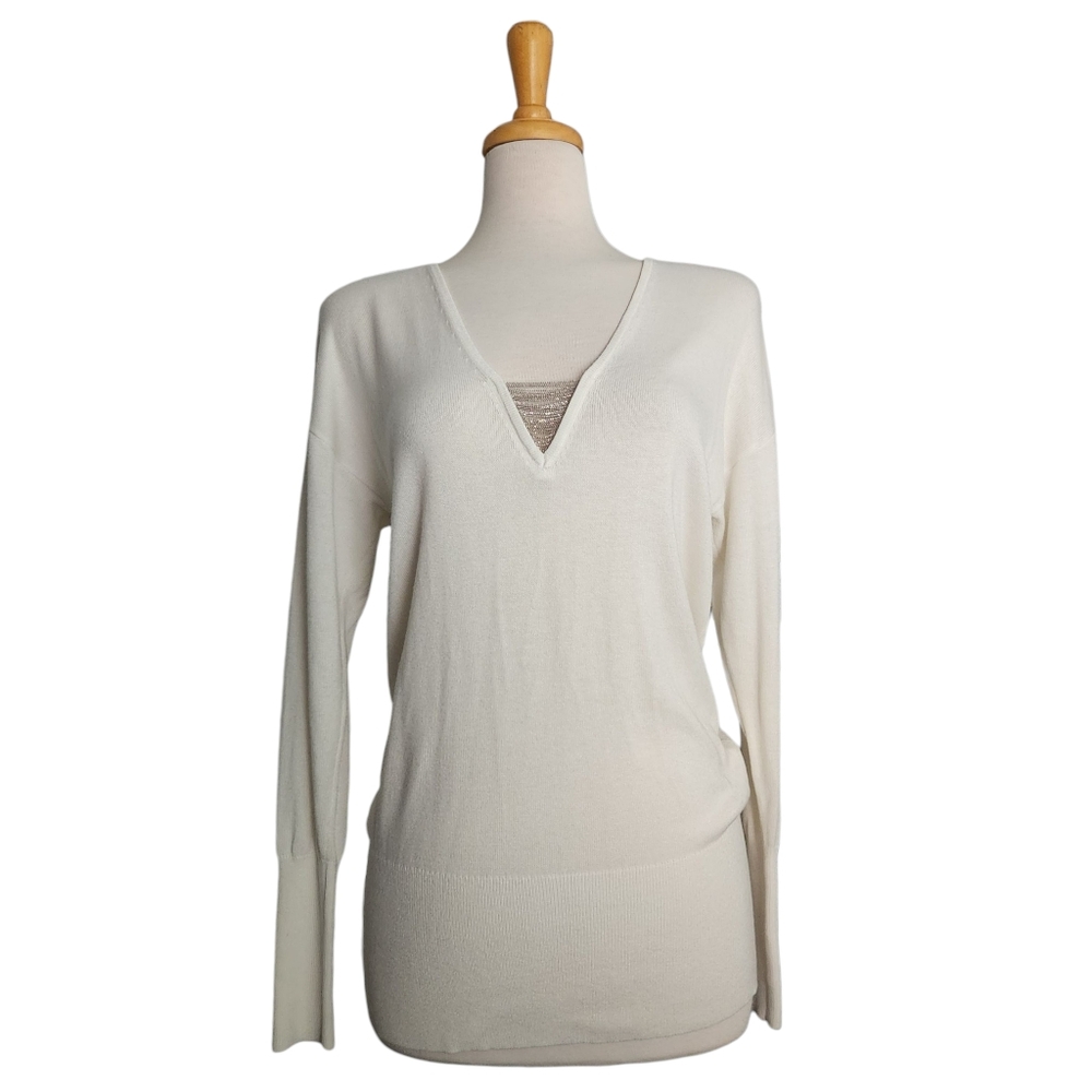 White House Black Market Ivory Ball Chain Tunic Long Sleeve Women's Size S